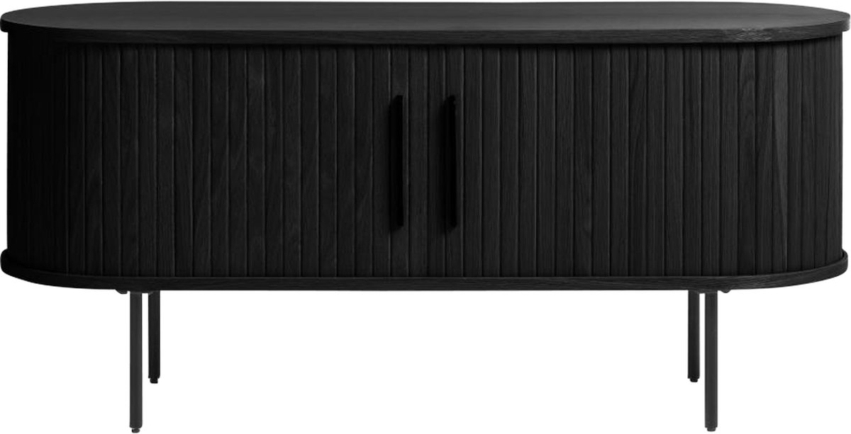 Olivine Lenn TV Meubel Zwart - Hout - met Schuifdeuren - TV kast - Verstelbare Planken - Ovaal - Industrieel - 120 x 40 x 56 cm