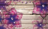 Fotobehang - Vlies Behang - Diamanten en Bloemen op Houten Planken - Kunst - 416 x 254 cm