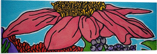 PVC Schuimplaat- Cartoon Tekening van Roze, Paarse, Gele en Rode Bloemen - 150x50 cm Foto op PVC Schuimplaat