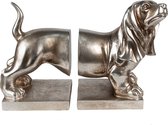 Clayre & Eef Serre-livres Set de 2 Porte-Livres en Plastique Argenté Chien Teckel 36x12x19 cm