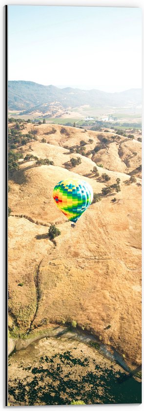 Dibond - Bergen - Luchtballon - Water - Bomen - 20x60 cm Foto op Aluminium (Met Ophangsysteem)