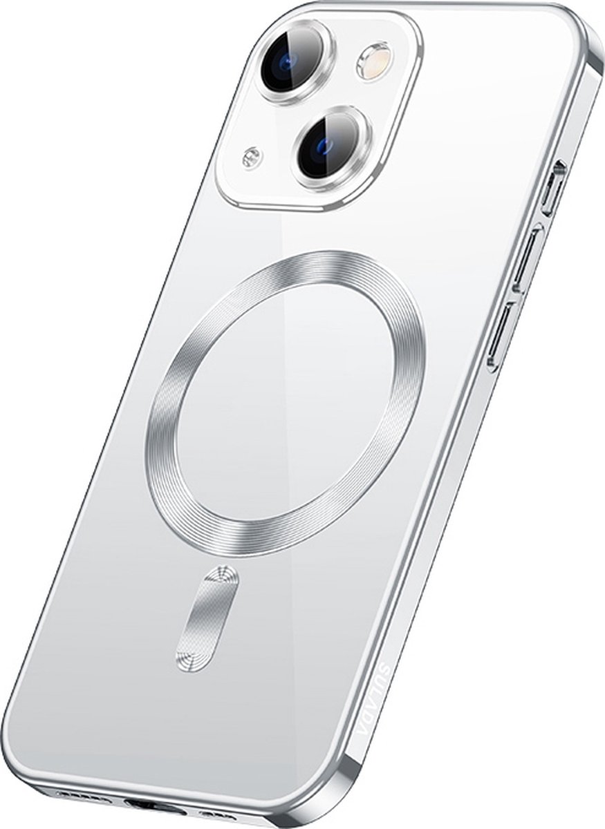 Sulada Soft case TPU en shockproof en lensbeschermer met magnetische ring voor de iPhone 14 Plus Zilver