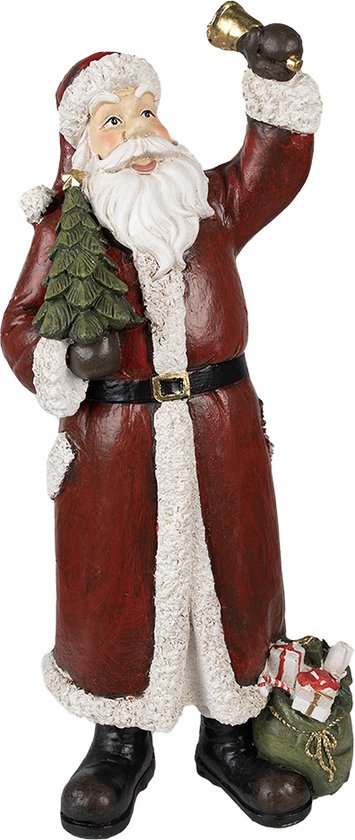 Clayre & Eef Beeld Kerstman 22x15x51 cm Rood Polyresin Kerstdecoratie