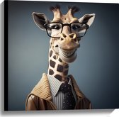 Canvas - Lachende Giraffe met Bril in Nette Blouse - 60x60 cm Foto op Canvas Schilderij (Wanddecoratie op Canvas)