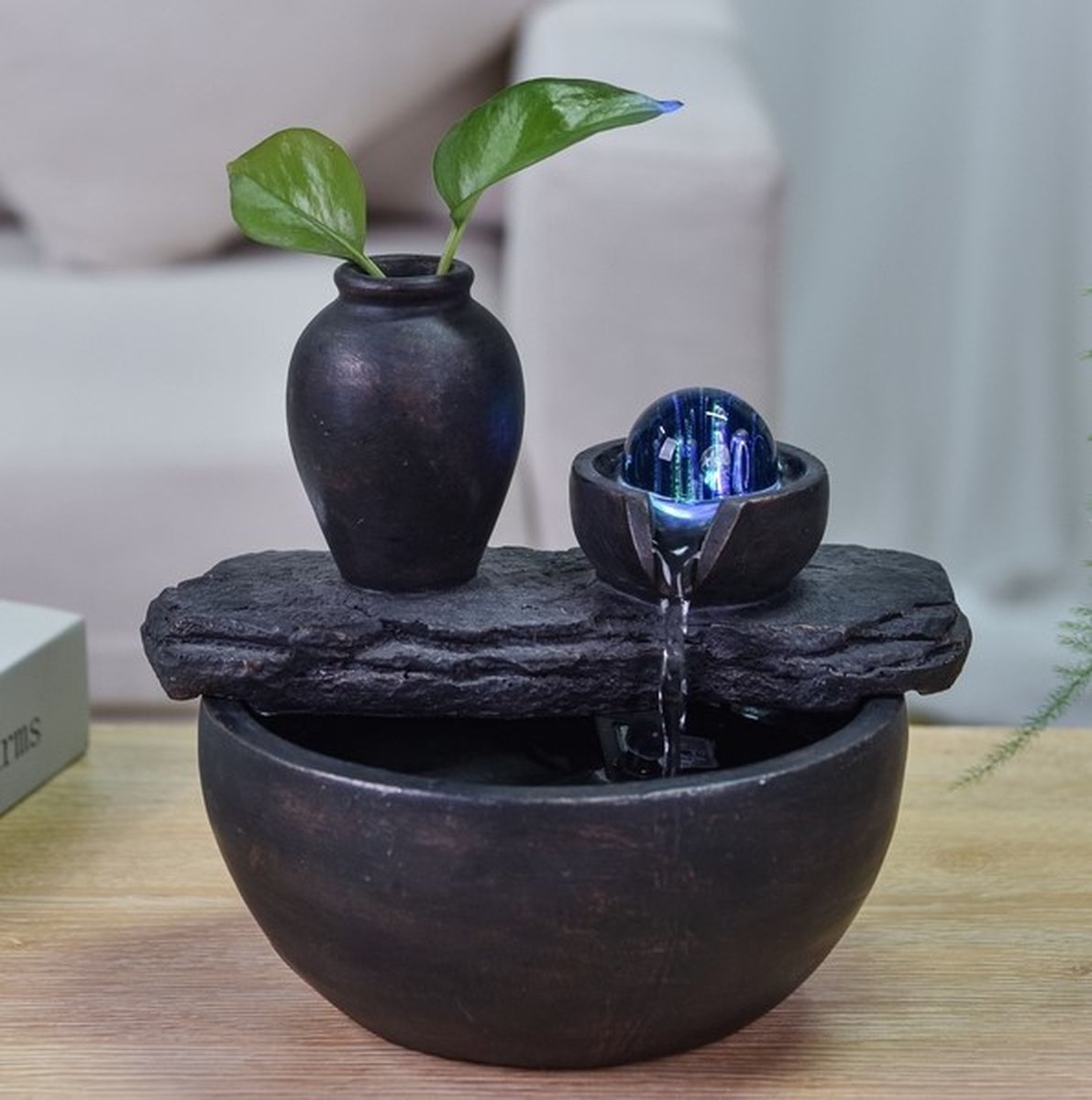 Kamerfontein Boeddha Silice (19cm) | Binnenfontein | Waterornament | Incl. LED Verlichting | Feng Shui Webwinkel