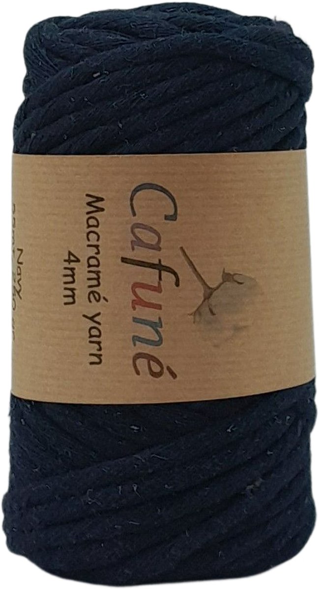 Cafuné Macrame Garen-Navy-4mm–55 meter-Uitkambaar-Gerecycled katoen-Koord-Touw-Dromenvanger-Wandtapijt