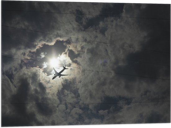 Vlag - Passagiersvliegtuig Zwemmend bij de Zon langs de Wolken - 80x60 cm Foto op Polyester Vlag