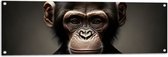 Tuinposter – Portretfoto van Chimpansee Aap in Zakelijk Pak met Gestreepte Stropdas - 120x40 cm Foto op Tuinposter (wanddecoratie voor buiten en binnen)