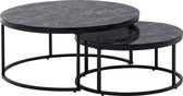 Rootz salontafels - ronde salontafels met zwarte marmerlook - modern design - 2-delige metalen bijzettafel - set van 2 bijzettafels voor de woonkamer