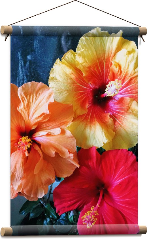 Textielposter - Bloemen - Natuur - Roze - Oranje - Geel - 40x60 cm Foto op Textiel