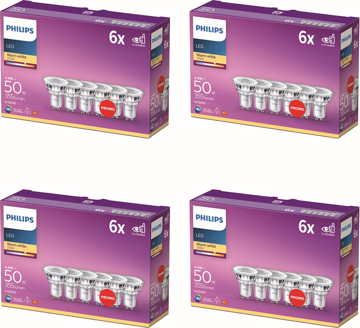 Philips Voordeelverpakking - GU10 - LED Spotlamp - 50W - Niet Dimbaar - Warmwit Licht - Set van 24 Stuks