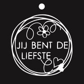 Luxe Bloemenkaartje - Cadeaukaartje - Label - Wenskaartje - 7x7cm - Zwart - Jij Bent De Liefste - 20 Stuks - Met Boorgaatje