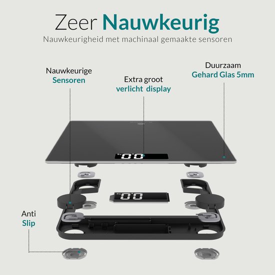 e.volve C3 Weegschaal Personenweegschaal Digitaal - Incl. Batterijen - Digitale Weegschaal - Zwart