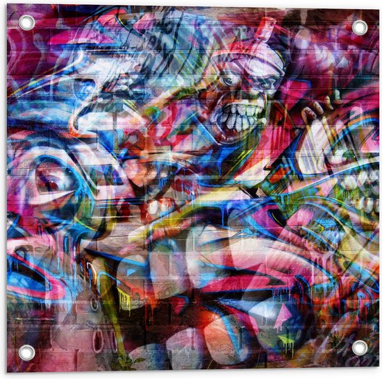 Tuinposter – Graffiti Tekening van Mensen en Figuren - 50x50 cm Foto op Tuinposter (wanddecoratie voor buiten en binnen)