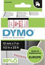 DYMO D1 - Standard Étiquettes - Rouge sur blanc - 12mm x 7m