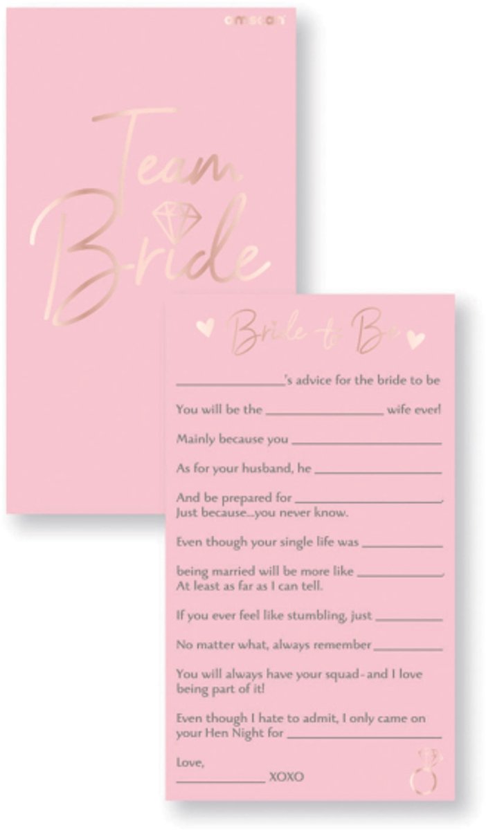 Amscan Wenskaarten Team Bride 17 X 10 Cm Papier Roze 8 Stuks