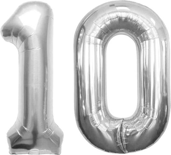 Ballon numéro 10 en argent holographique XL (rempli d'hélium) –