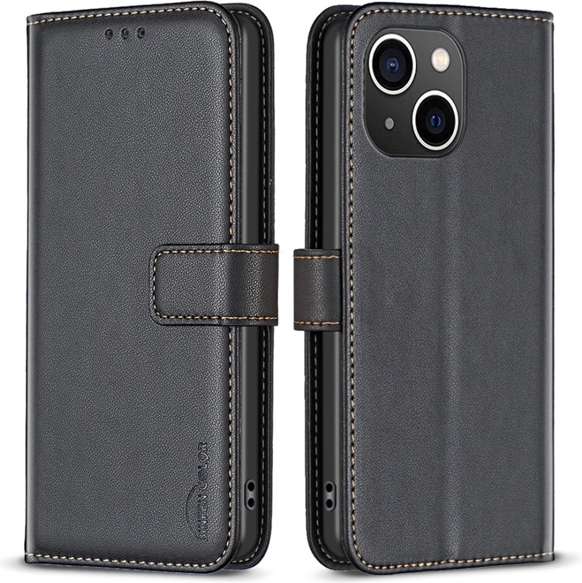 BINFEN Hoesje - Geschikt voor iPhone 13 / 14 Hoesje - BINFEN Book Case - Zwart