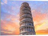 Dibond - Pisa Toren in Pisa bij Zonsondergang - 80x60 cm Foto op Aluminium (Met Ophangsysteem)