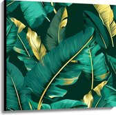 Canvas - Groene Palmbladeren met Gouden Details - 100x100 cm Foto op Canvas Schilderij (Wanddecoratie op Canvas)