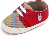 Rode veterschoenen met ruitje - Textiel - Maat 19/20 - Zachte zool - 6 tot 12 maanden