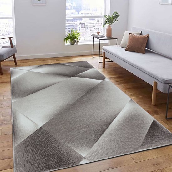 Laagpolig vloerkleed, Kleur Bruin, Abstract geruit ontwerp, 3824