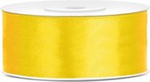 1x Hobby/decoratie gele satijnen sierlint 2,5 cm/25 mm x 25 meter - Cadeaulinten satijnlinten/ribbons - Gele linten - Hobbymateriaal benodigdheden - Verpakkingsmaterialen