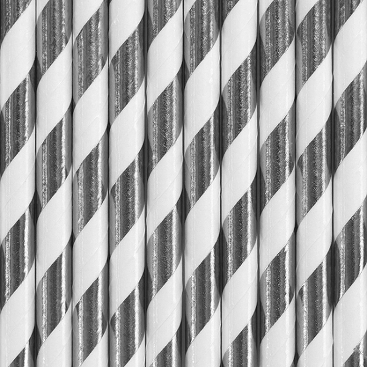 Gestreepte rietjes van papier zilver/wit 10x stuks - 19,5 cm