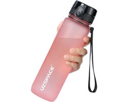 UZSPACE Waterfles - Drinkfles 1000 ml – BPA-Vrije Tritan Waterfles – 100% Lekvrij – Herbruikbare Sportfles met 1-Klik Deksel – Voor School, Sport & Kantoor – Roze