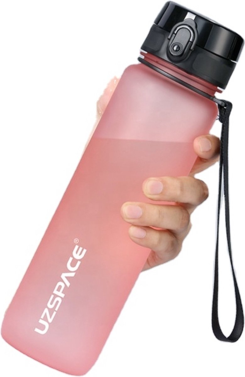 Drinkfles UZSPACE - 1000 ML - Gloed/Roze met 1-Klik Open Deksel - Tritan Materiaal - BPA-Vrij - 100% Lekvrij - Stijlvolle Plastic Drinkfles