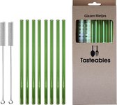 Glazen Rietjes Recht - Cocktail Rietjes - Tasteables - Set van 8 - Duurzaam - Herbruikbaar - Reinigingsborstel - 200mm lengte - Groen