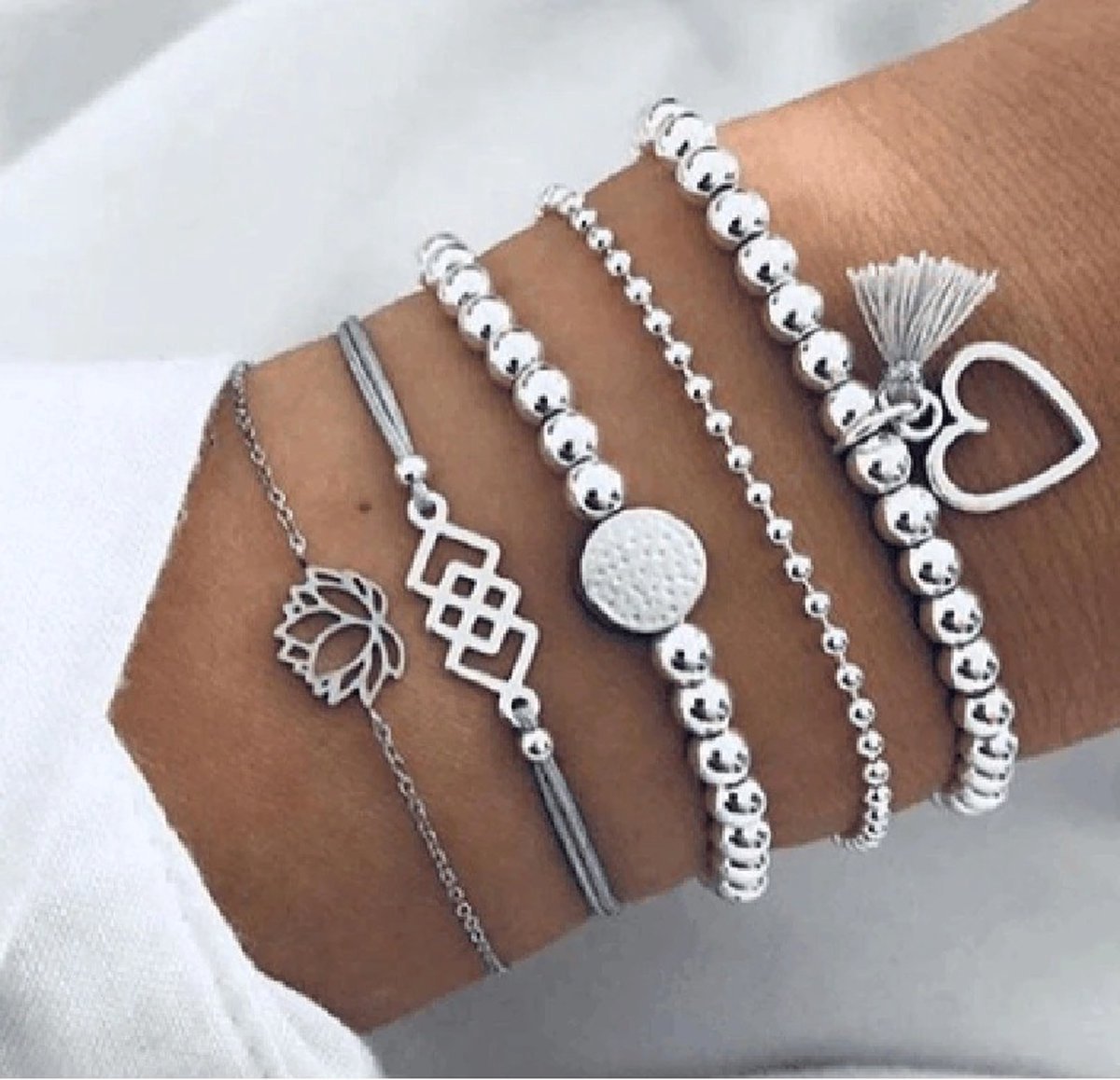 Sorprese armband - Lotus - zilverkleurig - armband dames - 5 delig - cadeau - Model A