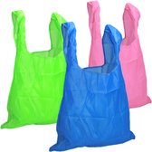 3x opvouwbare boodschappentas in verschillende kleuren gemaakt van nylon, herbruikbare boodschappentas in een transporttas (03 stuks - blauw. groente. roze)