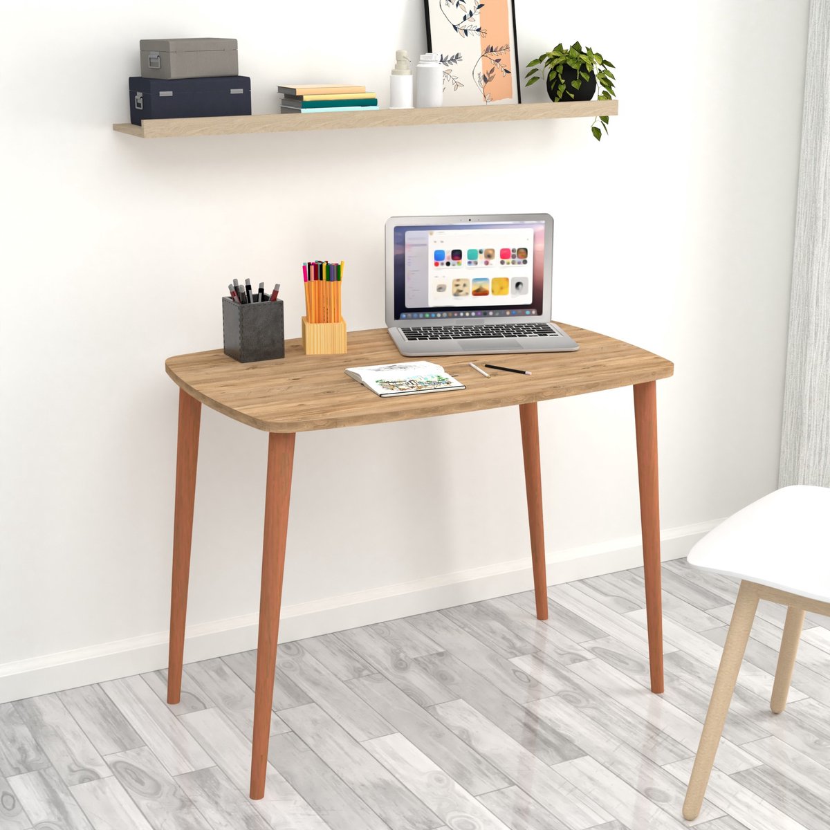 Bureau Wanda - Laptoptafel - 70x90x60 cm - Eiken en Houtkleurig - Spaanplaat en Beukenhout - Stijlvol Design