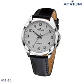 ATRIUM Horloge Dames - Zilver - Analoog - Leer Zwart - Lederen Bandje - Verstelbaar - Duidelijk - Quartz uurwerk - Edelstalen sluiting - A11-10