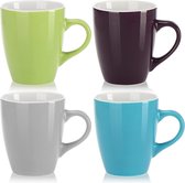 4x tasse à café en céramique - tasse à café au design moderne - cafetière pour boissons froides et chaudes - 300 ml (04 pièces - bleu/vert/violet/gris)