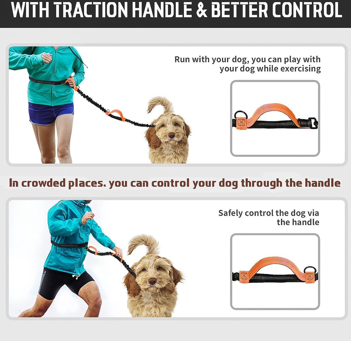 ETACCU Laisse de jogging pour 2 chiens avec sangle ventrale, laisse mains  libres pour double chien, laisse de jogging pour chiens de grande et  moyenne taille, laisse élastique réfléchissante 90-130 cm 