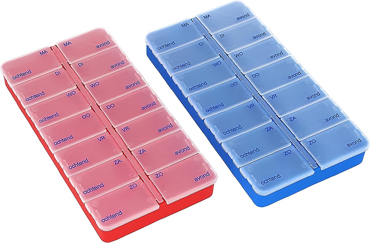 2X medicatie dispenser in het NEDERLANDS - medicatiebox voor 7 dagen - elk 2 compartimenten - pillendoosje - pillendoosje - tabletdoos - weekdispenser voor bewaring [NEDERLANDS]