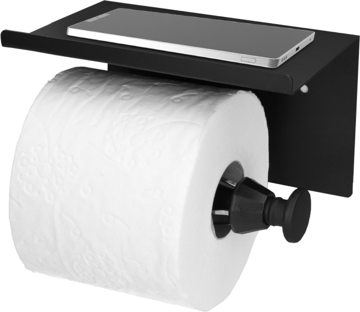 WC Rolhouder met Plankje - Toiletrolhouder - Zwart - Zelfklevend / Boren / Zonder boren - WC Papier houder