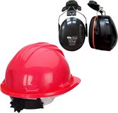 Casque de sécurité RG5 avec Oreillettes - Rouge - Réglable avec bouton rotatif - Cache-oreilles pour casque - Protection auditive Oreillettes