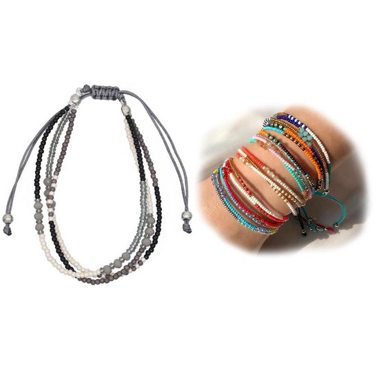 Konxi Boho Armband Set Mit Echten Steinen - Mehrschichtiges Kristall Perlen Armband Für Damen, 18 Cm Verstellbar
