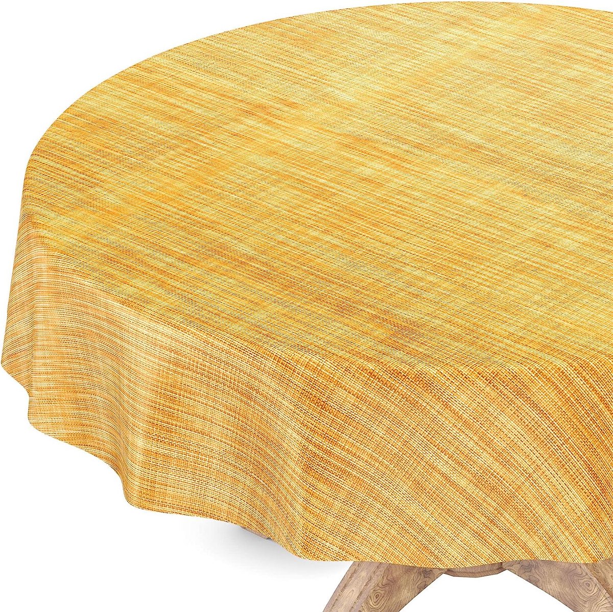 Afwasbaar tafelzeil, tuintafelkleed in linnenlook, met snijrand, rond 120 cm, geel