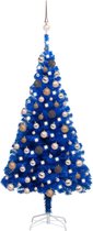 vidaXL - Kunstkerstboom - met - verlichting - en - kerstballen - 150 - cm - PVC - blauw