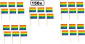150x Cocktailprikker vlag Regenboog - Rainbow Cocktail prikker worst tapas hapjes festival thema feest