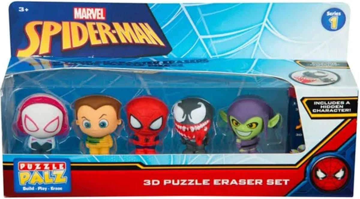 Marvel - Spiderman - Venom - Gomme Puzzle 3D - Mini Funko Pop + 1 Figurine  Secrète
