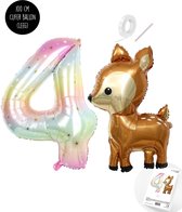 Snoes - Ensemble de ballons Bambi Basis XXL Number Balloon Gradient 4 - Sweet Deer + Number Ballon 4 Years - Hélium Convient