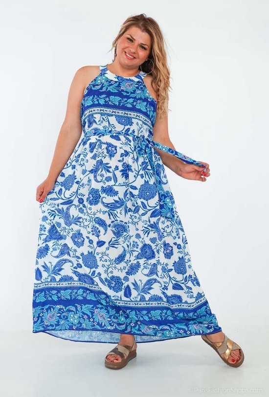 Beeldige lange jurk voor grote maten - blauw - maat XL | bol.