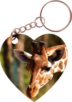 Sleutelhanger hartje 5x5cm - Giraffe met Uitgestrekte Nek
