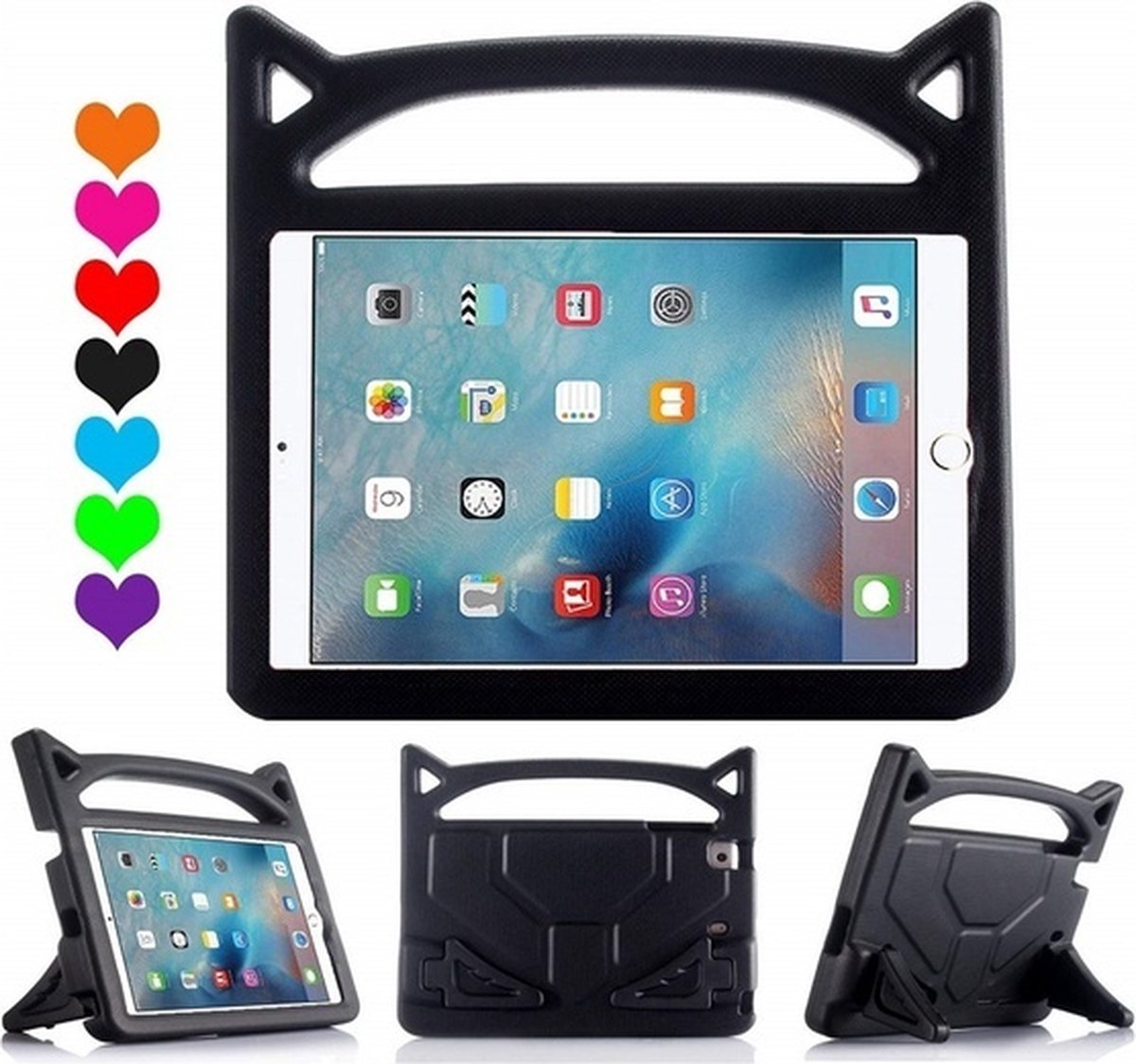 GREEN ON - Kids Case - Voor iPad Mini 6 - Schattig ontwerp: Cat Ears - Tablethoes - Zwart