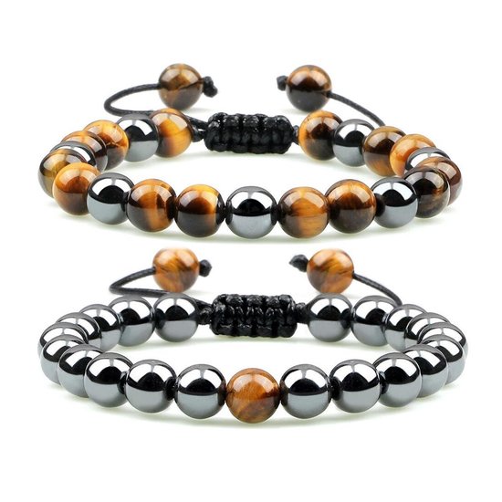 Sorprese armband - Luxury Bead - armband dames - kralen - bruin tijgeroog - verstelbaar - 17-27 cm - unisex - cadeau - model I